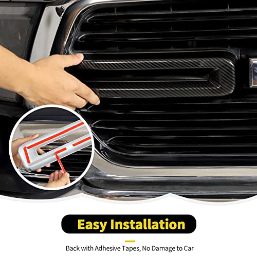 Image of Carbon Fiber Front Grille Inserts Trim Cover Grill U Bar Cover Frame Decoration Exterior Accessories for Dodge RAM 2018 2019 2020 2021 2022