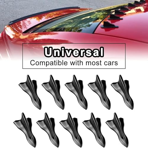 Image of 10Pcs Black Style 2 Fin Air Vortex Generator Diffuser Shark Fin Set Kit Compatible with Spoiler Roof Wing Pointed 10PC Auto Accessories for Car Decoration