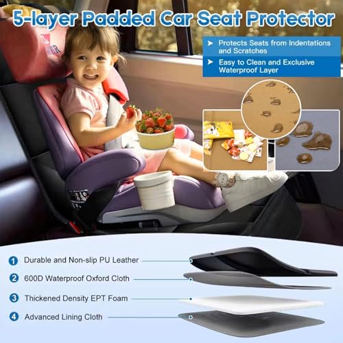Image of Car Seat Protector for Child Car Seat, 2 Pack Baby Car Seat Covers with Mesh Pockets & Non-Slip Backing 600D Durable Seat Protector (Brown, Standard)