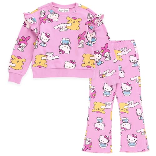 Hello Kitty Little Girls Fleece Pullover Sweatshirt and Ribbed Flare
