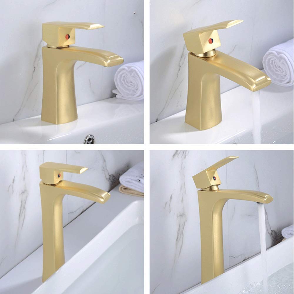 Heiß- und Kaltwasserhahn, nordisches gebürstetes Gold, einfacher Heller Luxus-Wasserhahn, Badezimmerschrank, Waschbecken, verdickte alle Bronze-Wasserhähne, Mischventil-Wasserhahn, Waschbecken,
