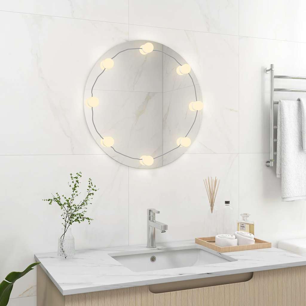 Lustro ścienne z oświetleniem LED, okrągłe, szklana rama, srebrna, średnica 60 cm, złącze USB, ciepła biel i zimna biel, idealne do sypialni, salonu, łazienki, toaletki, lustra do przedpokoju