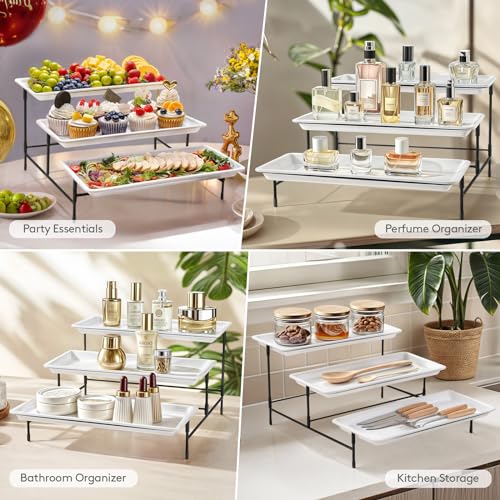 Lifewit 3-Tier 35.5x16.5cm Plastic Serving Platter, Reusable Tray with Collapsible & Stable Metal Stand – Ideal for Lightweight Food Display at Party, Afternoon Tea Cake, Fruit, Cookies, Dessert - Image 7