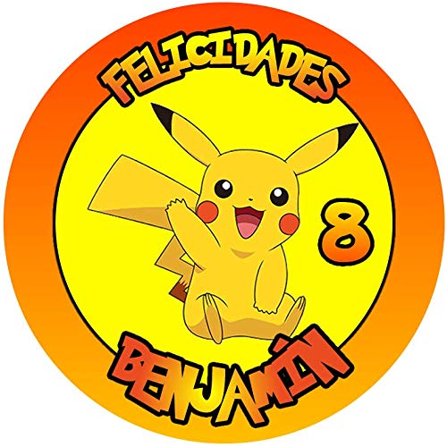 OBLEA de PIK CHU Personalizada con Nombre y Edad para Pastel o Tarta, Especial para cumpleaños, Medida Redonda de 20cm de diámetro Cover