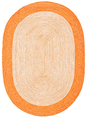 SAFAVIEH Braided Collection 6' x 9' Oval Orange/Ivory BRD904P Handmade Country Cottage Reversible Wool Entryway Foyer Living Room Bedroom Kitchen Area Rug