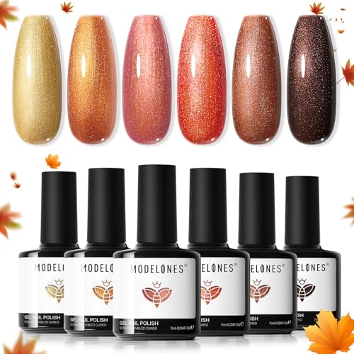 Modelones Lot de 6 vernis à ongles UV marron, pour