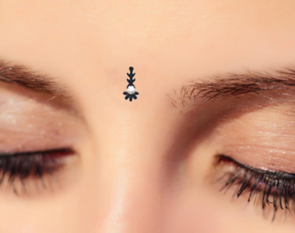 KULIA® Bindi neri di design (adesivi/tattoo) – Stile Tikka, forma allungata a puntini Accessori di bellezza per viso e sposa, ideali per Puja Gemme e gioielli per il viso in varie forme e dimensioni