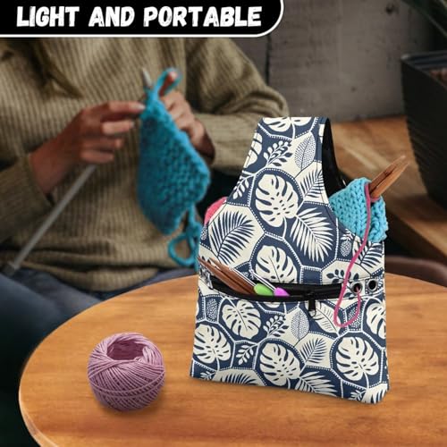 Image of ZUXONGSY Monstera Leaf Yarn Bags for Knitting Tropical Leave Yarn Tote Bag for Women Floral Portable Knitting Project HanbBag for Crochet Hooks