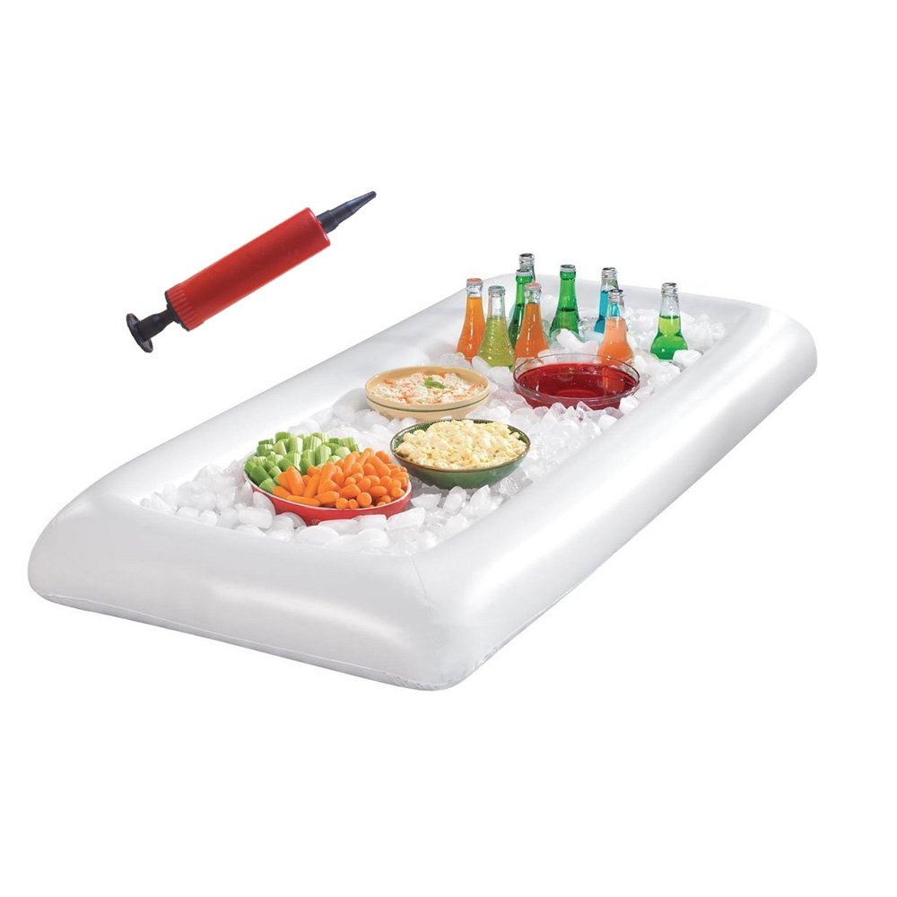 Inflatable Serving/Salad Bar Tray Food Drink holder - BBQ Picnic Buffet Pool Table Party Luau Cooler -For Parties,with a Drain Plug and Pump,51"L x 24" (1, PACK)