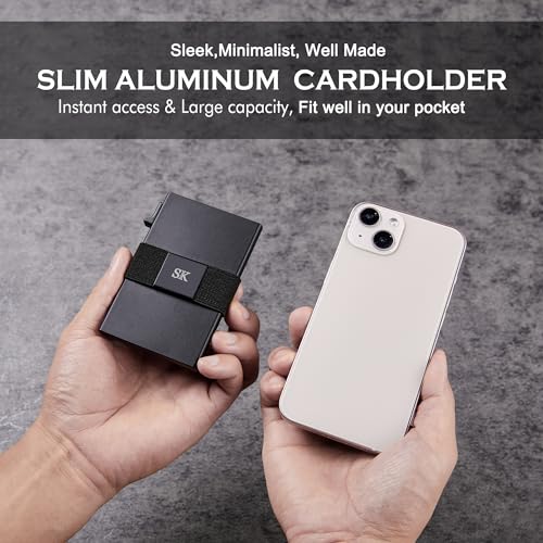 Minimalist Card Holder Wallet for Men, Aluminum Slim Metal Wallet with Money Band, RFID Blocking Pop Up Wallet, Holds 12+ Cards Plus Cash…2