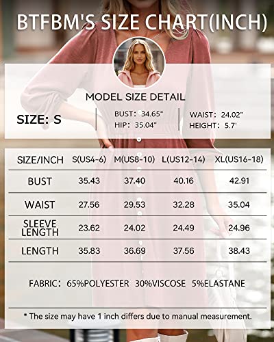 Btfbm Women 2023 Casual Button Down Spring Dress Long Sleeve Crew Neck Solid High Waist Summer Short Tunic Mini Dresses(Long Buttons Brick Red, Medium) #TOP4