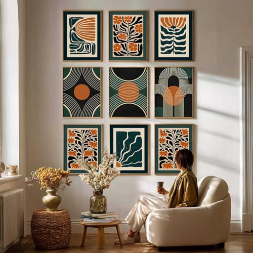 Image of kotart Floral Wall Art Home Decoration | Aesthetic Floral Paintings With Frame For Living Room Bed Room Hotel Wall Decor Digital Reprint Set of 9 (10X13 inch)