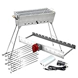 All-Inclusive-Edelstahl-Grillset LUX: Grill + Grillmaster USB + Motor + Powerbank + 11 Spieße für Schaschlik, Fisch, Würstchen und Stakes, Komplettset zum sofort Loslegen