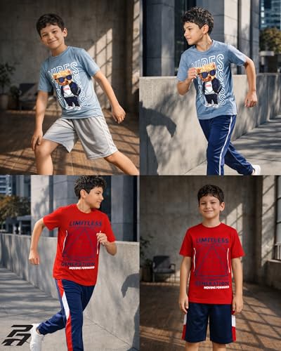 Image of Pro Athlete Boys Pants Set - 3 Piece Active Short Sleeve Graphic Tees Athletic Shorts and Jogger Sweatpants for Boys