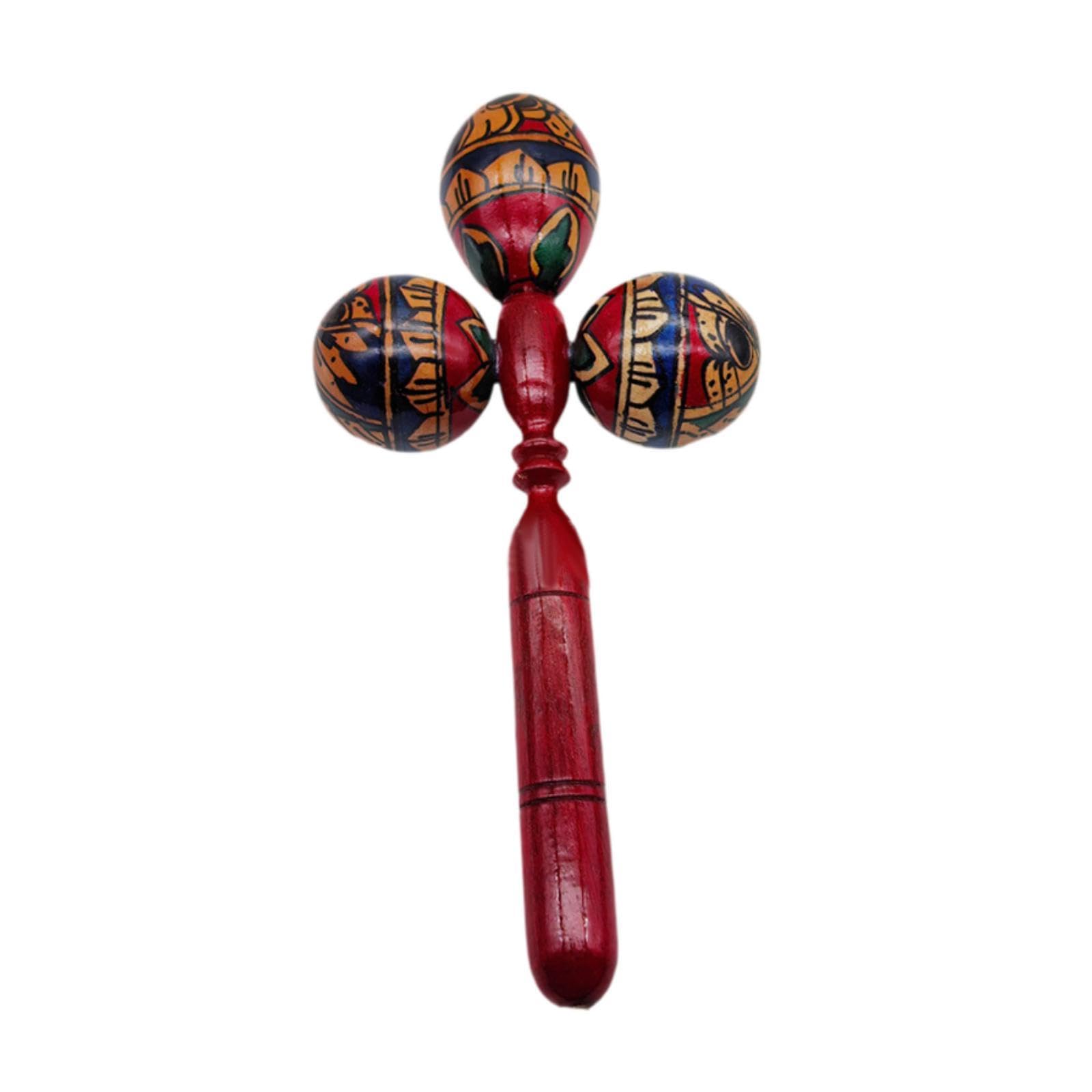 F Fityle Maraca Instrumento Música Triple Head Hand pintada Madera Pequeña Percusión de la mano de la mano para el juego Partido de la, Rojo