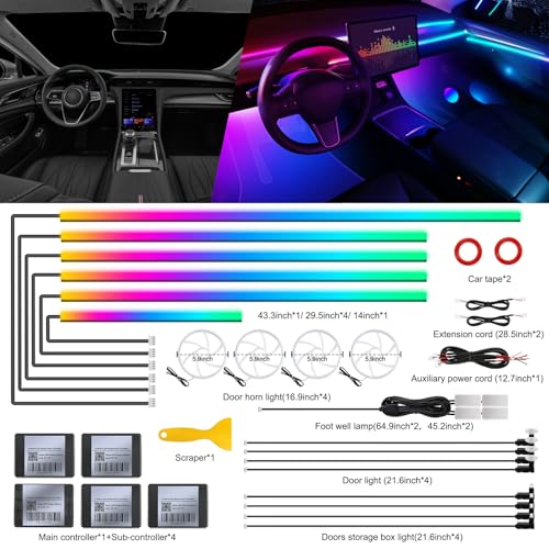 Dreamcolor Acrylic Interior Car LED Strip Light with Wireless APP, RGB 22 in 1 with 175 inches 600 LEDs Fiber Optic Ambient Lighting Kits, Dynamic Chasing Music Sync Neon LED Strip for Car Accessories by MAODANER - Used condition - Image 3
