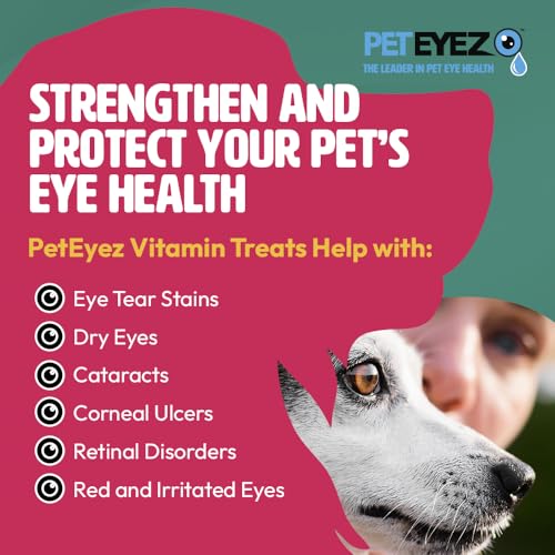 PetEyez Tear Stain Remover Vitamin Treats for Dogs - Support Eye Health & Reduce Itching & Tear Stain Buildup - 100% Natural Dog Treats w/Superfoods, Antioxidants & Nutrients - Chicken Flavor - 1oz