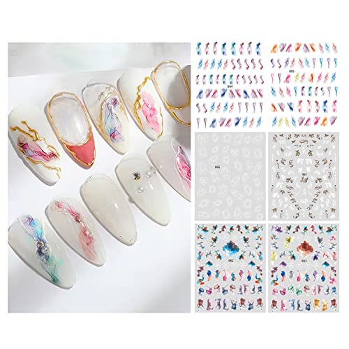 X&D Nail Art Stickers 6 Sheets Self Adhesive Colorful Marble Pattern Stickers For Gel Nail Art, Nail Accessories #TOP1