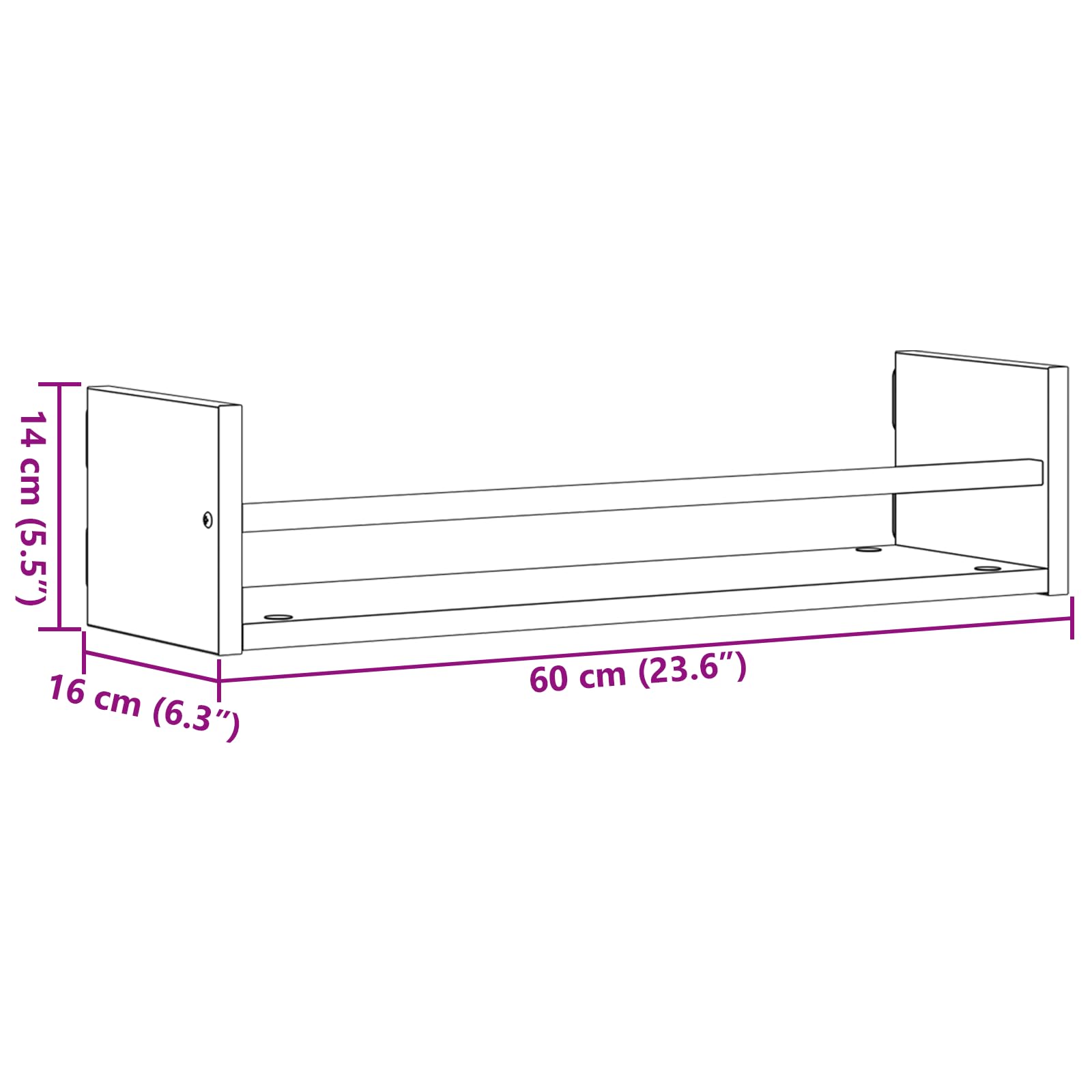 Set di 2 Mensole da Parete in Rovere Massello Artigianale, Finitura Macchiata Marrone, Dimensioni 60x16x14 cm, per Soggiorno Cucina Arredamento Casa con Stile Naturale
