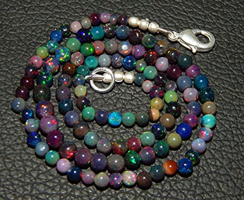 Opal Black Ethiopian Welo en perles rondes lisses de 3-4mm pour création de bijoux uniques sur fil de 40cm