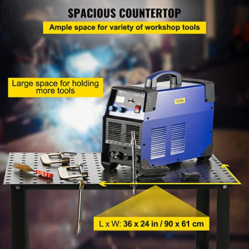 VEVOR Welding Table, 36" x 24" Adjustable Workbench, 0.12" Thick Industrial, 600lb Load Capacity, Heavy Duty Carbon Steel, Gray Steel With Accessories