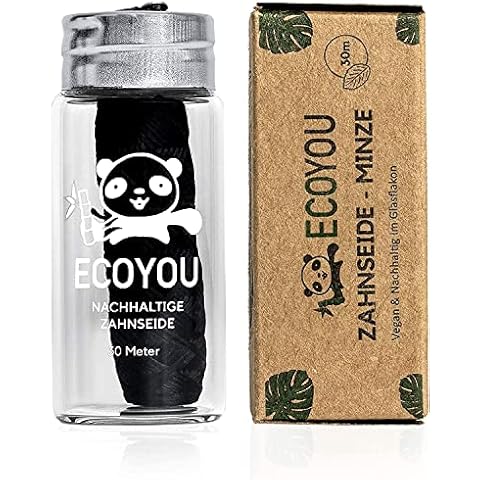 EcoYou® Dental floss sustainably made of bamboo activated carbon in plastic-free and reusable glass bottle - vegan and tear-resistant with mint taste - environmentally friendly teeth cleaning Cover