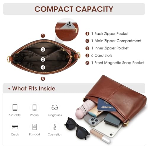 Image of Kattee Genuine Leather Crossbody Bags for Women Small Shoulder Purse Handbags with 2 Detachable Straps 6 Card Slots