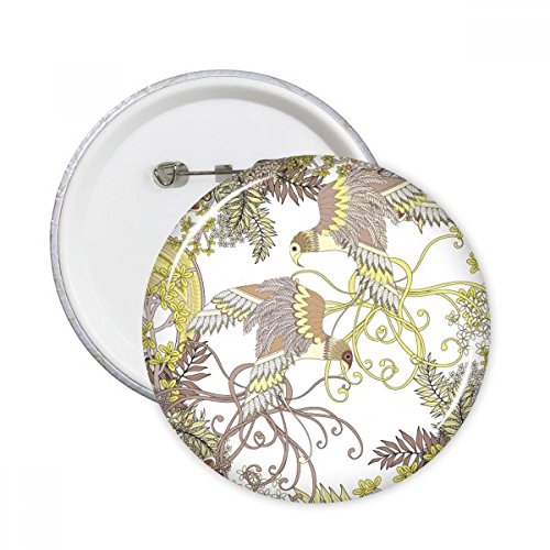 Badge bouton fleurs et oiseaux Ukiyo-e aux finitions soignées pour cadeau élégant