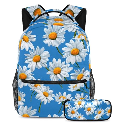 Sac à dos marguerites grand format anti-désordre avec trousse assortie pour ados