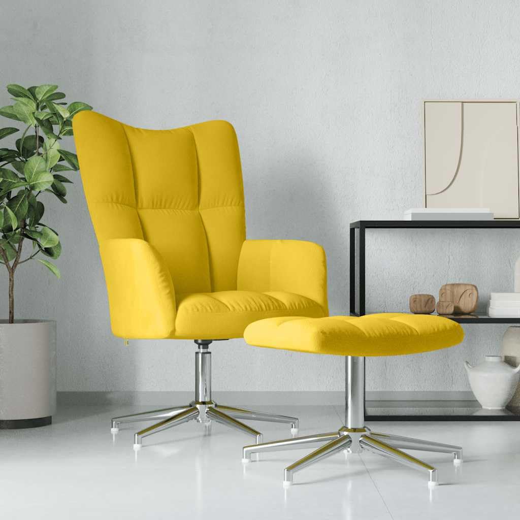 vidaXL Relaxsessel mit Hocker Drehbar Fernsehsessel Polstersessel Polsterstuhl Relaxstuhl Sessel Ohrensessel Armsessel Wohnzimmer Senfgelb Samt