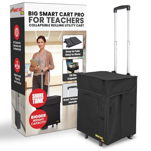 dbest products Bigger Smart Cart Pro with Wheels Lightweight Collapsible Cart, Retractable Pull Handle Multipurpose RollingCart Black
