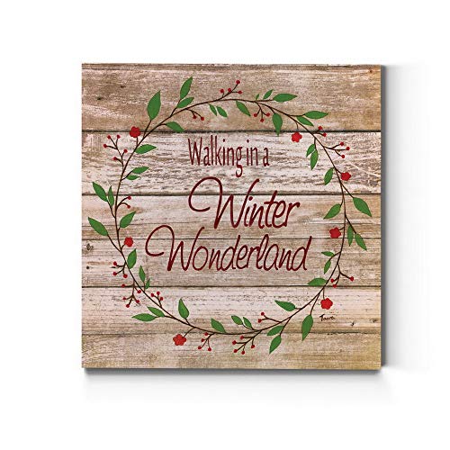 Renditions Gallery Walking in a Winter Wonderland Wall Art, Cute Christmas & Winter Artwork, Vintage Wood Look, Premium Gallery Wrapped Canvas Decor, Ready to Hang, 40 in H x 40 in W, Made in America