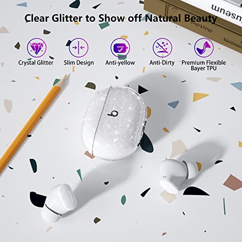 Aircawin For Beats Studio Buds Case 2021 Clear Glitter,Full Protective Sparkly Bling Clear Case For Beats Studio Buds Case Cover,Shockproof Soft Tpu Case For Beats Studio Buds With Keychain-Glitter #TOP1