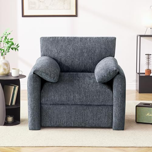 Image of Howjoe Chenille Oversized Armchair, 38.6 inch Wide Accent Chairs for Living Room & Bedroom Modern Lounge Chair, Upholstered Mid-Century Reading Chair, Comfy Living Room Chair, Single Sofa Chair, Blue