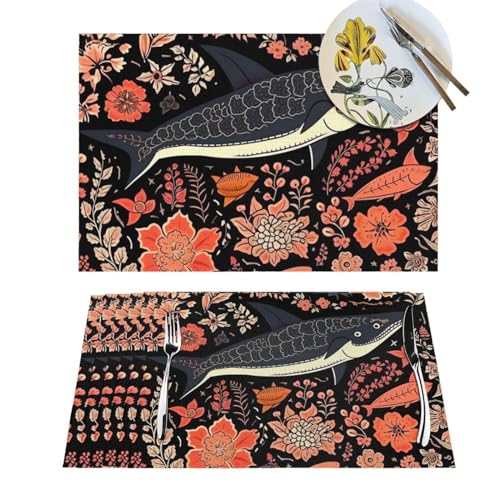 Sets de table tissés haut de gamme design noir et orange pour salle à manger - 2