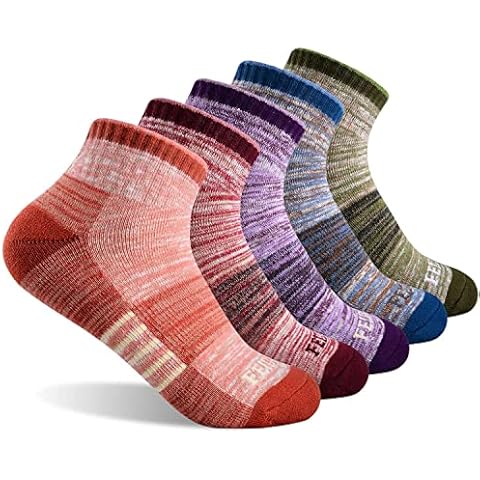 FEIDEER Women's Hiking Walking Socks, 5-Pack Outdoor Recreation Socks Athletic Cushioned Low Cut Ankle Quarter Socks (5WSS20405-L) Cover
