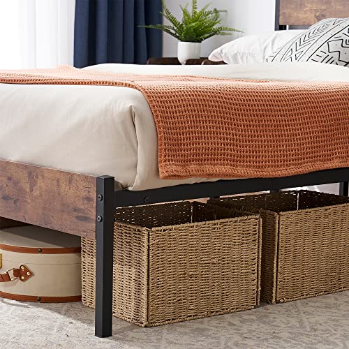 Vecelo Platform Queen Bed Frame With Rustic Vintage Wood Headboard, Mattress Foundation, Strong Metal Slats Support & Nightstands Set Of 2, Modern Bedside End Tables, Night Stands #TOP3