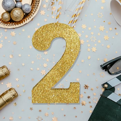 Image of TONIFUL 7.8 Inch Gold Glitter Number 2 Wooden Table Centerpieces Birthday Party Decorations,Shining Golden Digit 2 for Birthday Decorations,New Year,Graduation Decoration,Anniversary,Prop (1 Pack)