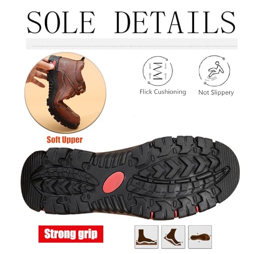 Men's Leather Waterproof Hiking Ankle Boots Casual Lace Up Non-Slip Platform Sneakers Booties Fall Winter Outdoor Trekking Climbing Boots4