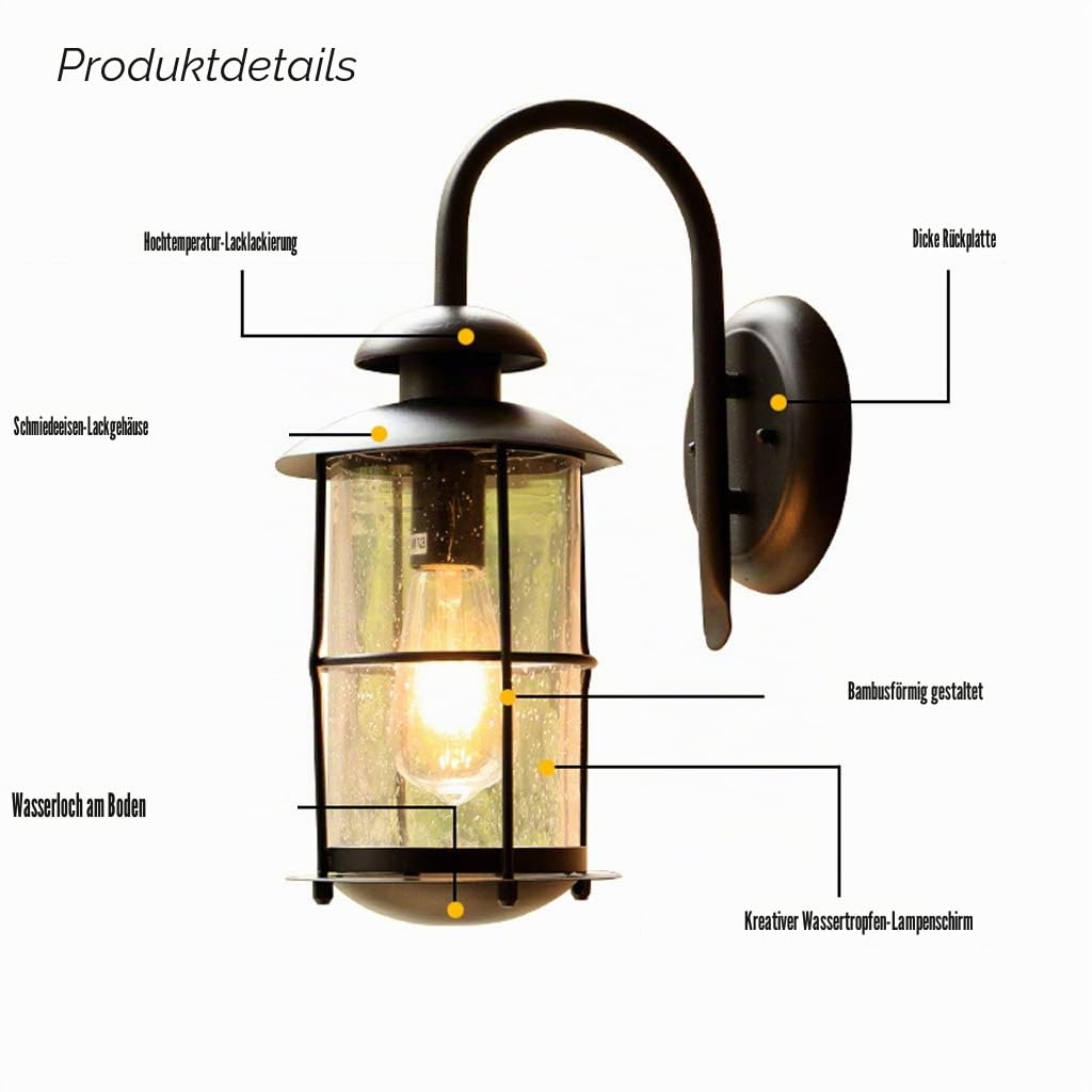 Wandleuchte Retro Holz Dekor Außenlampe Vintage Schwarz Wandlampe Wasserdicht IP54 Aluminiumguss und Glas Aussenleuchte E27 Landhaus Gartenlampe Hauseingang Hof Eingangs Außen-Wandleuchte
