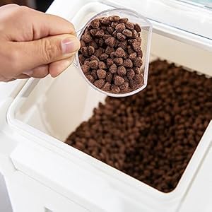 Hanamya 32 5 liter  35 lbs pet food storage container with measuring cup bpa free for dog food | cat food | rice | grain | flour white  gray 2 counts   cucciolini doodles