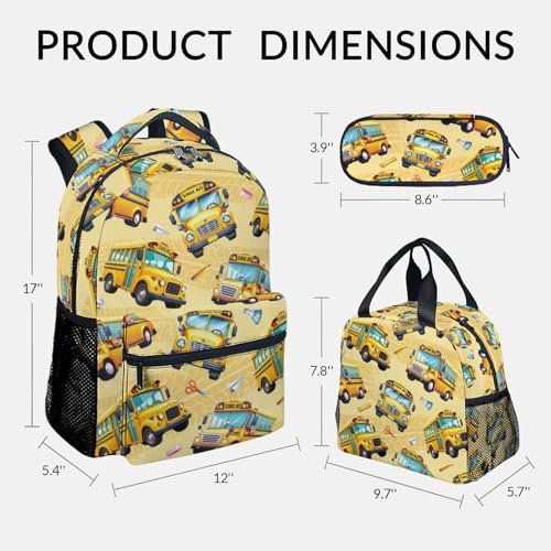 Image of Kid Backpack Boys - School Bus Backpacks Set for Toddler - 3Pcs Bookbag with Lunch Bag and Pencil Pouch - School Bag for Kindergarten /Preschool /Elementary (17 Inch)