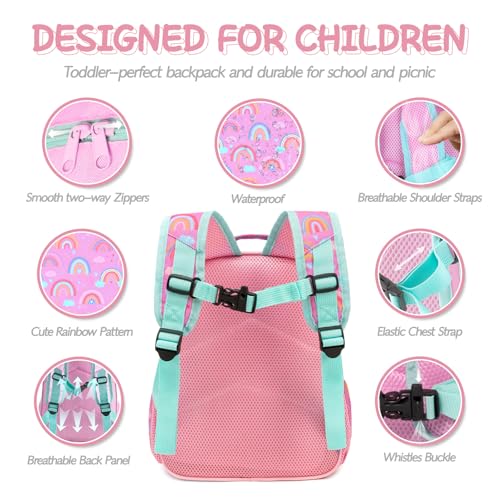 Image of Toddler Backpack for Girls 2-4,Preschool Kindergarten Rainbow Backpacks,Small Backpack for Kids,Toddler Bookbag with Chest Strap