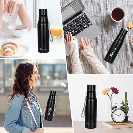Image of HNA GIFTING Personalized Water Bottle with Name Stainless Steel Water Bottle 750ml, Single Walled Fridge Water Bottle Gifts for Employee (Pack of 1)