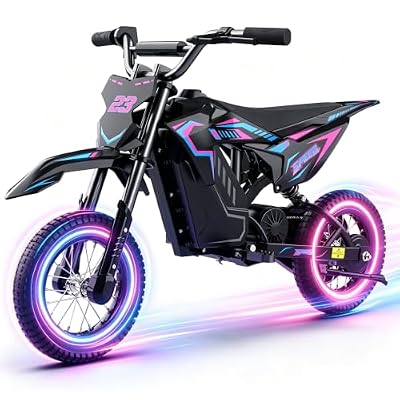 QWAYQ 36V Electric Dirt Bike, 700W Peak Motor, Up to 15.5 MPH & 13.7 Miles, Rear Suspension & Dual Brakes, 3-Speed E-Bike for Kids Ages 3-10 (Pink)