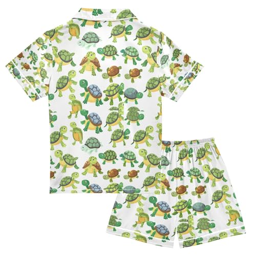 senya Cute Small Turtle Satin Summer Pajama Sets Silk Short Sleeve Button Down Sleepwear2