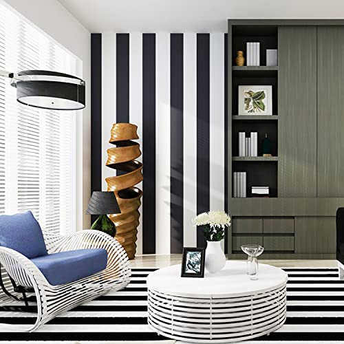 Blooming Wall Wide Black White Stripes Peel And Stick Wallpaper Wall Mural Wall Decor (Black/White, 14.5 Square Ft/Roll) #TOP3