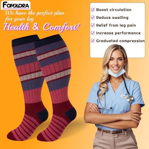 Image of Plus Size Compression Socks for Women & Men 4 Pairs, Wide Calf Extra Large 20-30 mmHg Knee High Support Socks for Travel, Running, Nurse