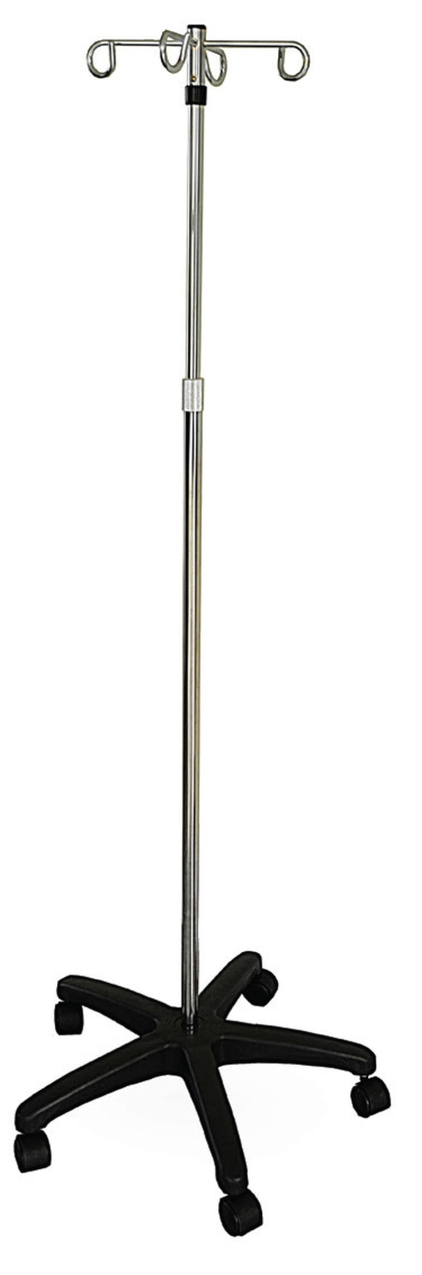 Praxis Medical Network Asta Porta FLEBO in Acciaio Cromato - 4 Ganci Acciaio Inox - Base a 5 Razze su Ruote - Conforme CE