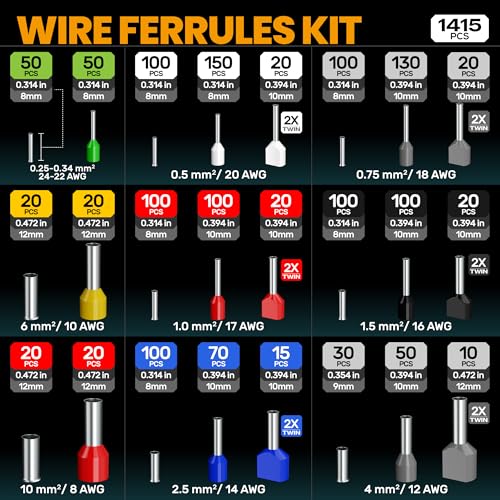 SOMELINE Crimping Tools Set with 24 Types of Ferrules - Ferrule Pliers 0.25-10mm²(AWG 24-8) I Wire Strippers, Electricians Tools, Crimper, Crimping Pliers, Wire Crimping Tool, Crimping Tool 4 SOMELINE Crimping Tools Set with 24 Types of Ferrules - Ferrule Pliers 0.25-10mm²(AWG 24-8) I Wire Strippers, Electricians Tools, Crimper, Crimping Pliers, Wire Crimping Tool, Crimping Tool - Image 4